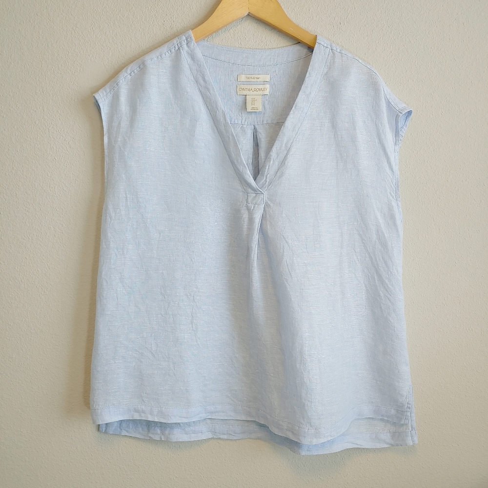 Cynthia Rowley Women's Linen Sleeveless Blouse Sz L